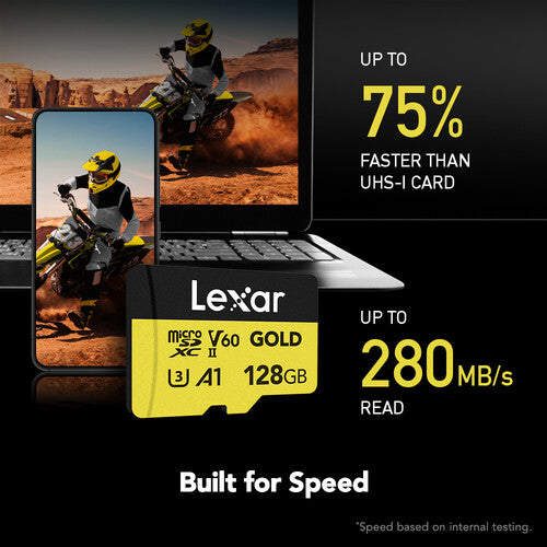 Lexar 128GB Professional GOLD UHS-II microSDXC Memory Card (LMSGOLD128G)